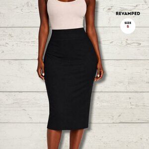Revamped Black Pencil Skirt | Size S/M | Stretch | 26” Length